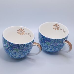 Lilly Pulitzer Floral Ceramic Coffee Mug Tea Cup Blue Gold Summer Spring Easter